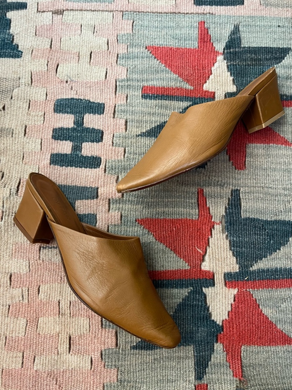BY FAR Tan Cognac Leather Mule Slides 38